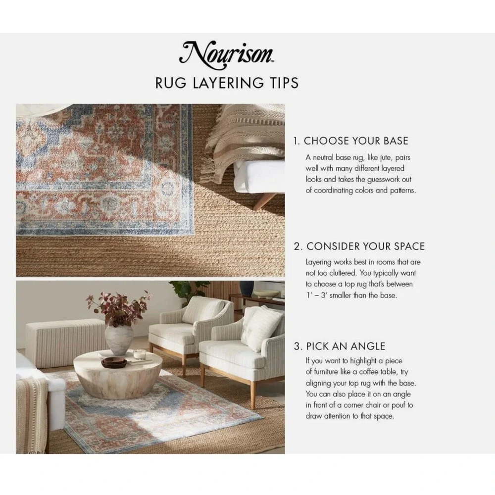 Nourison Washable Jute 2' x 6' Natural Runner Indoor Non-Slip Flatweave Rug- NWT